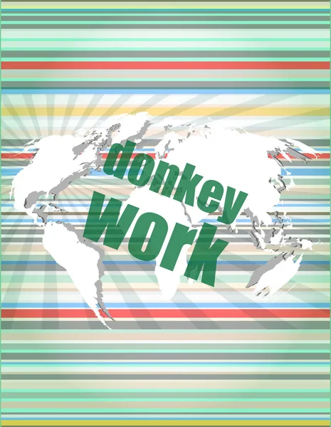 数码触摸屏界面上的donkey work文字 — 图库照片