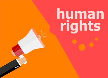 İnsan hakları. El ele megafon tutarak. düz biçim