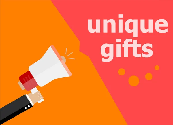 Unique gifts. Hand holding megaphone and speech bubble. Flat design — Stock Photo, Image
