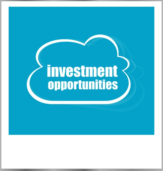 Oportunidades de investimento palavras conceito de negócio, moldura de fotos isolado no branco — Fotografia de Stock