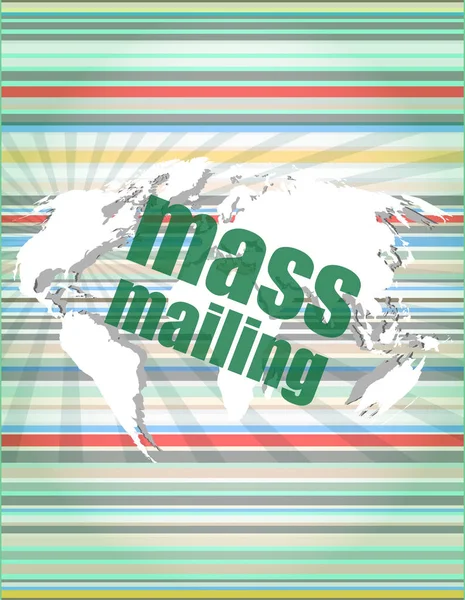 Mailing word di massa sullo schermo digitale, concetto di comunicazione globale — Foto Stock