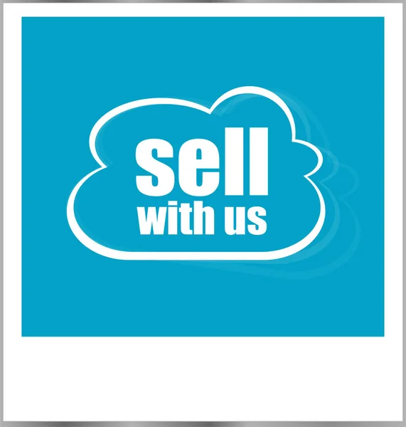 Vender con nosotros palabras concepto de negocio, marco de fotos aislado en blanco — Foto de Stock