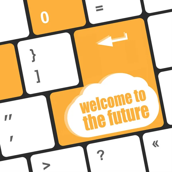 Bienvenido al futuro texto en la tecla del teclado portátil — Foto de Stock