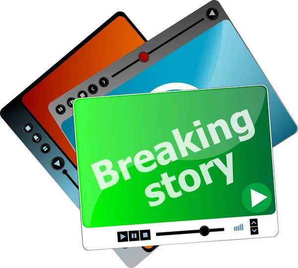 Breaking story. Video media player set for web, minimalistic design — Stock Photo, Image