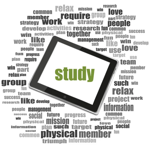 Studie van de tekst. Onderwijs concept. Word collage met tablet pc — Stockfoto