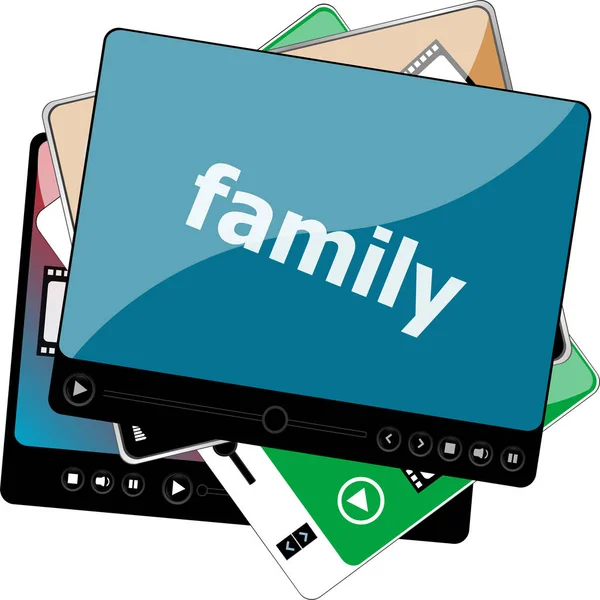 Βίντεο media player για web με κείμενο οικογένεια — Φωτογραφία Αρχείου