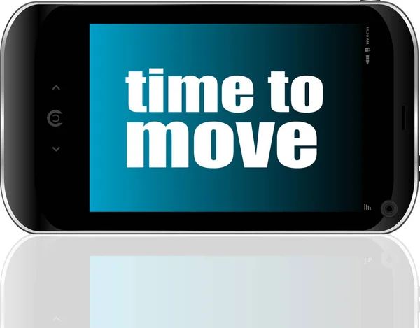 Smartphone con tiempo de palabra para moverse en pantalla, concepto de negocio — Foto de Stock