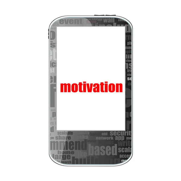 Text motivaci. Obchodní koncept. Detailní moderní smartphone izolované na bílém — Stock fotografie