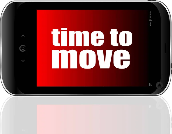 Smartphone met word tijd om te bewegen op display, bedrijfsconcept — Stockfoto