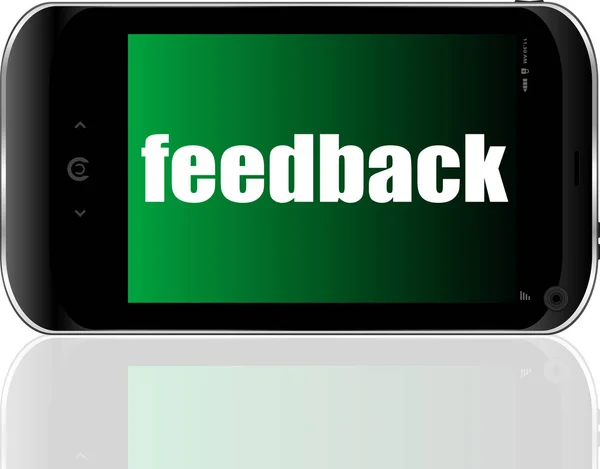 Web designkoncept. Smartphone med text Feedback på displayen — Stockfoto