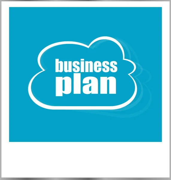 Business plan words conceito de negócio, moldura de fotos isolado no branco — Fotografia de Stock