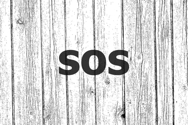 Envíale un mensaje a Sos. Concepto social. Fondo de textura de madera. Blanco y negro — Foto de Stock