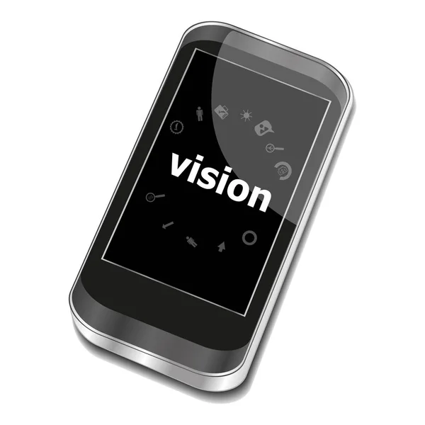 Wizja tekstu. Koncepcja biznesowa. Smartfon z business web ikonę na ekranie — Zdjęcie stockowe
