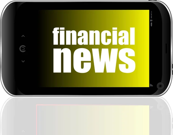 Haber kavramı. ekranda metin finans haberleri ile akıllı telefon. Hareket eden telefon — Stok fotoğraf