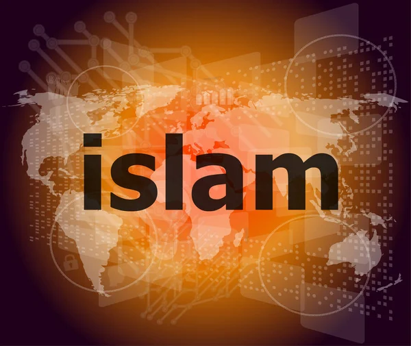 Ислам, hi-tech фон, цифровой бизнес сенсорный экран — стоковое фото