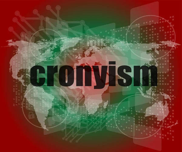 Λέξεις cronyism στην ψηφιακή οθόνη, επιχειρηματική έννοια — Φωτογραφία Αρχείου