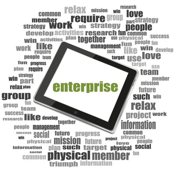 Text enterprise. Business concept . Tablet Pc. Word cloud collage — Stock Photo, Image