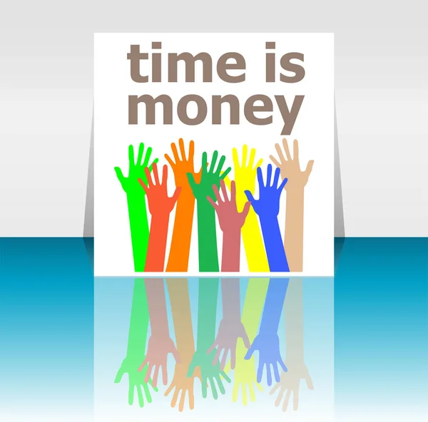 Texto El tiempo es dinero. Concepto de tiempo. Manos humanas siluetas — Foto de Stock