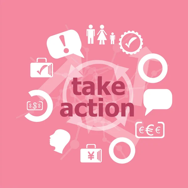 Text Take action. Business concept . Set of flat icons for mobile app and web — Stock Photo, Image
