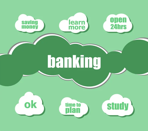 Banking word. Business concept . word lettering typography with line icons and tag cloud on green background. Creative idea concept — Stock Photo, Image