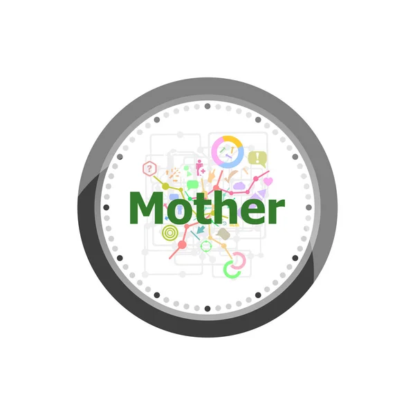 テキストの母。社会的概念。インターネット マーケティングのためのモダンなフラット デザイン コンセプト アイコンのセットです。白い背景に分離された時計 — ストック写真