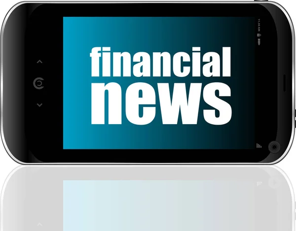 Koncept zprávy. smartphone s textem finanční zprávy na displeji. Mobilní telefon — Stock fotografie