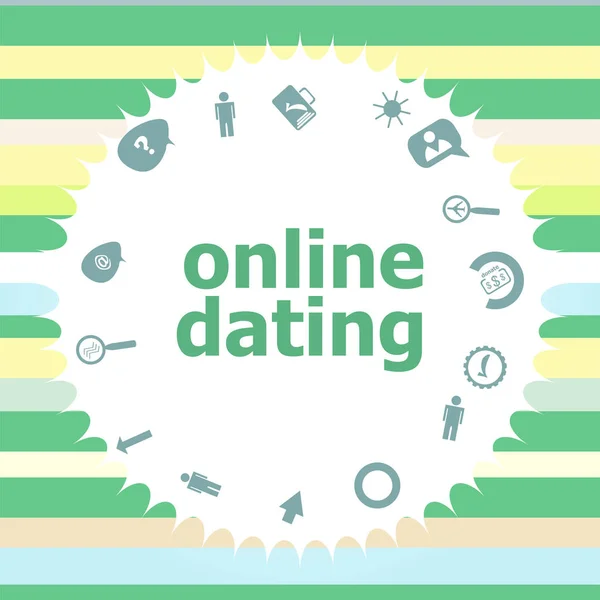 Tekst Online dating. Evenementen-concept. Infographics pictogramserie. Iconen van de wiskunde, grafieken, mail, enzovoort. — Stockfoto