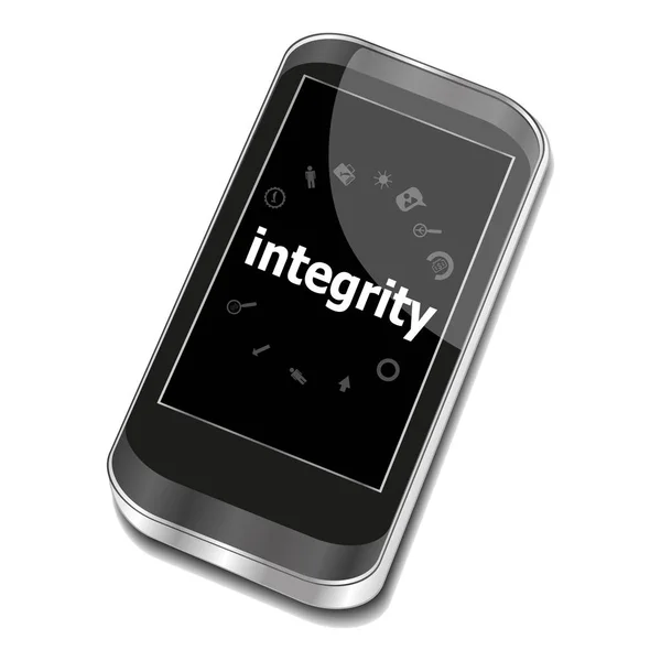 Text Integrity. Business concept . Smartphone with web application icon on screen . Isolated on white — Stock Photo, Image