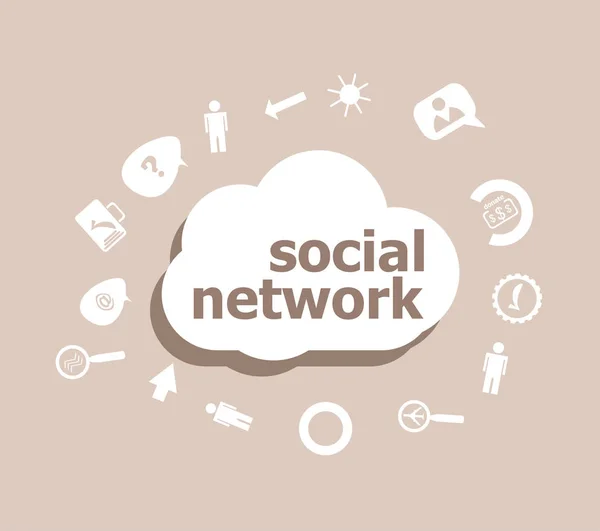 Testo Social Network. Concetto sociale. Icone impostate per il cloud computing per web e app — Foto Stock