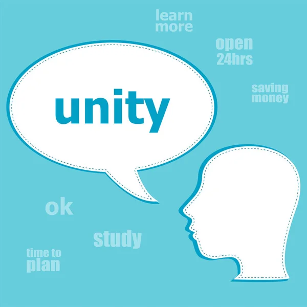 Text Unity. Social concept . Silhouette of a head with speech bubble — Stock Photo, Image