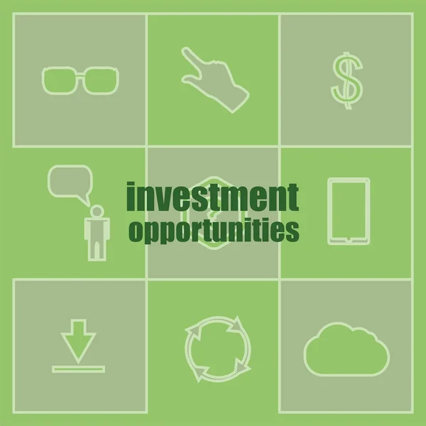 Affärsidé. ord investeringsmöjligheter. Ikonen och knappen set — Stockfoto