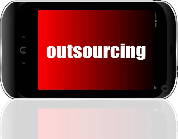 Text-Outsourcing. Geschäftskonzept. Detaillierte moderne Smartphones — Stockfoto