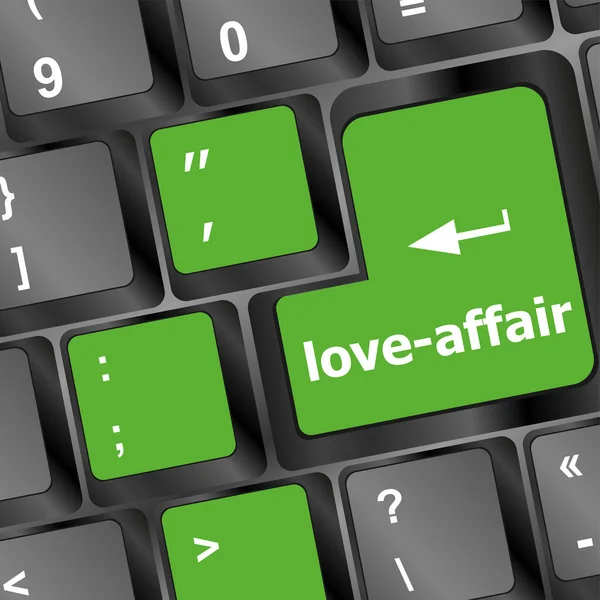 Love-affair na chave ou teclado mostrando internet namoro conceito — Fotografia de Stock