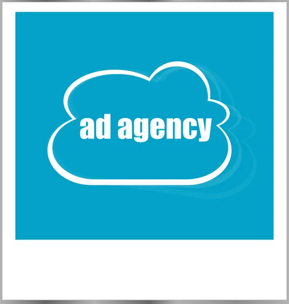 Рекламное агентство слово бизнес-концепция, фото рамка изолированы на белом — стоковое фото