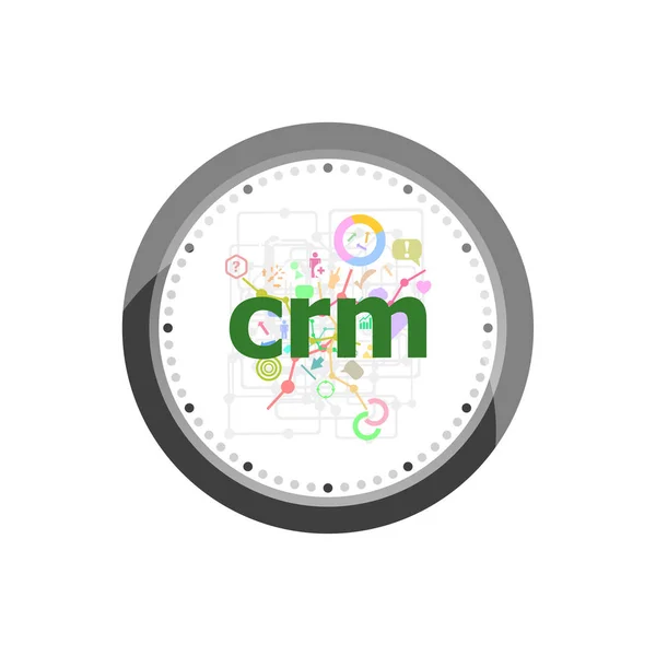 デジタル背景にテキスト Crm。情報概念。インターネット マーケティングのためのモダンなフラット デザイン コンセプト アイコンのセットです。白い背景に分離された時計 — ストック写真