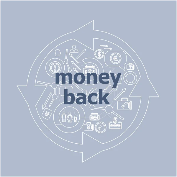 Κείμενο επιστροφής χρημάτων. Επιχειρηματική ιδέα. Σετ εικονίδιο και κουμπί — Φωτογραφία Αρχείου