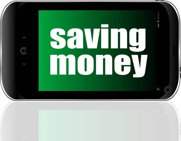 货币的概念。智能手机上显示的文本节约钱 — 图库照片