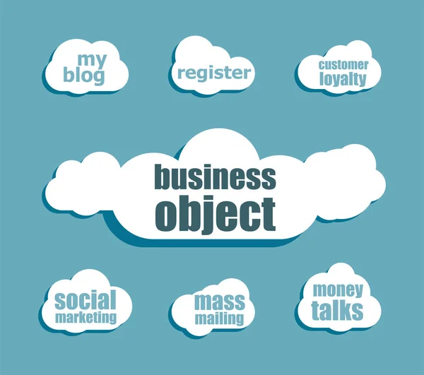 Business object word. Management koncept. Design med abstrakt tal bubbla set — Stockfoto