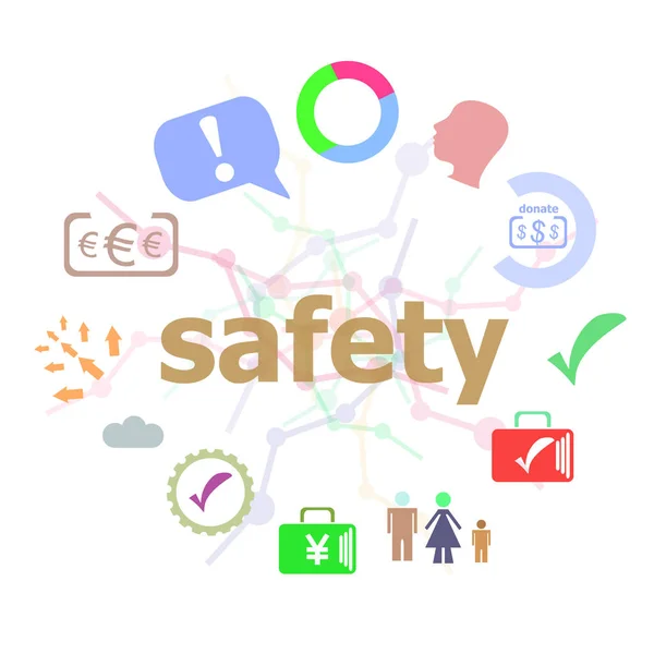 Text Safety. Security concept . Set of line icons and word typography on background. Creative solution concept — Stock Photo, Image