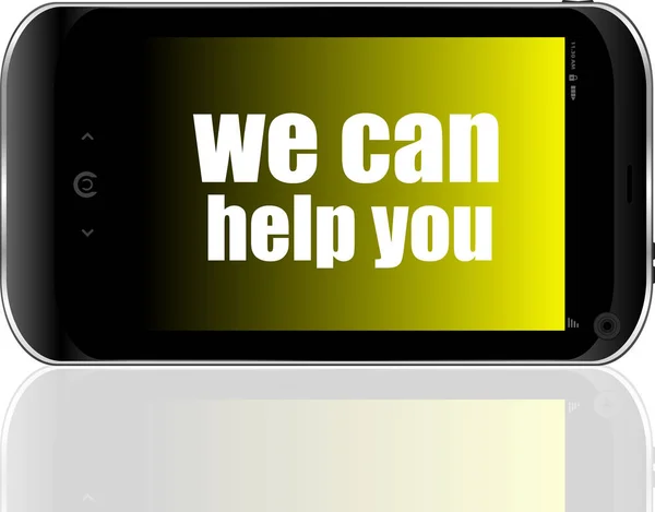 Concetto sociale. SMS possiamo aiutarti. Dettagliato moderno smart phone — Foto Stock