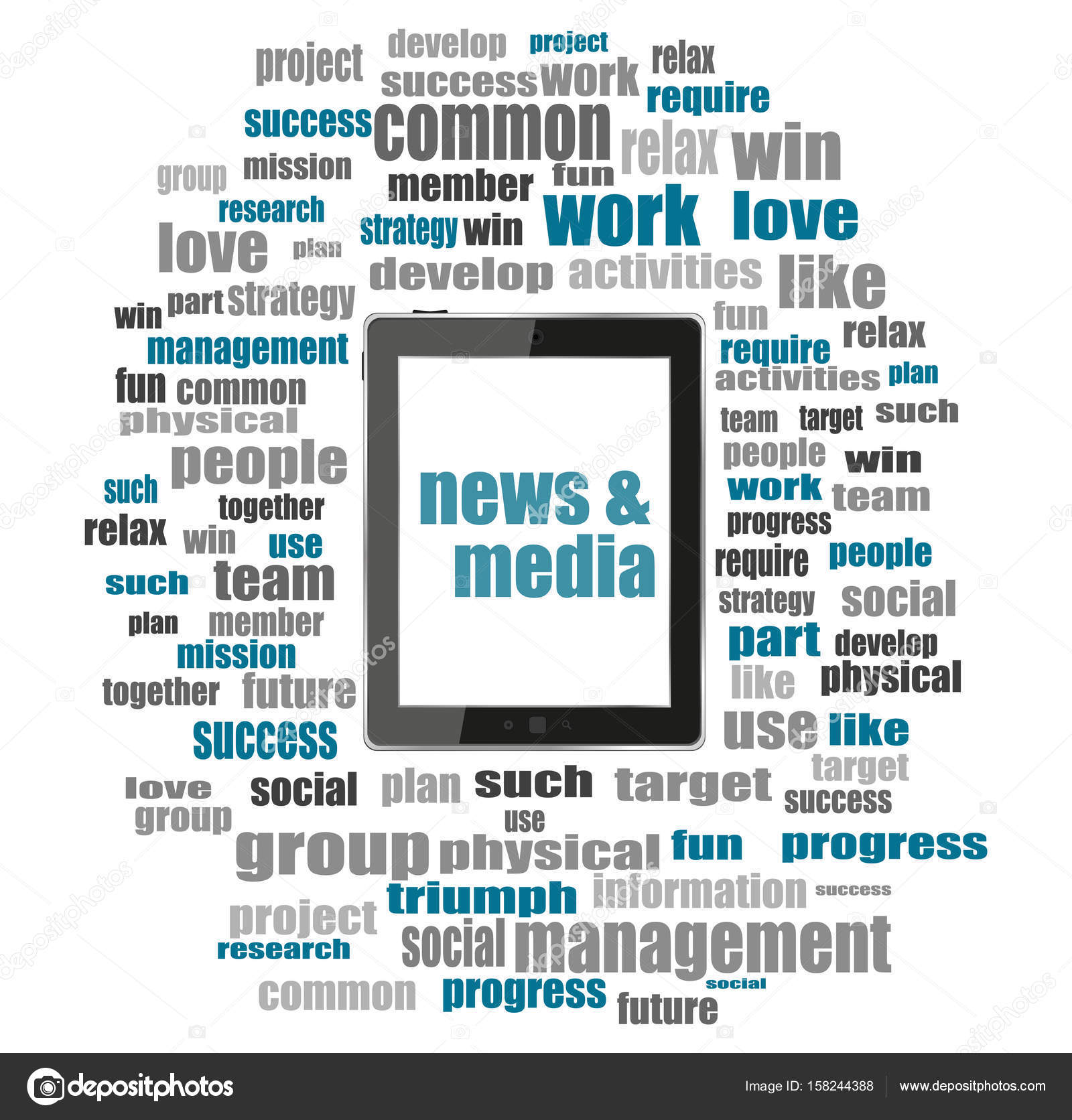 News And Press Concept Words News And Media Tablet Pc With Word Cloud Collage News And Press Concept Words News And Media Tablet Pc With Word Cloud Collage