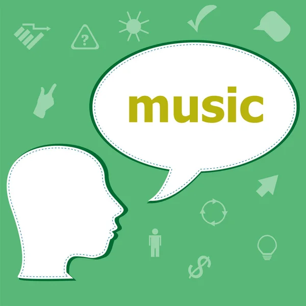Text Music on digital background. Social concept . Head with speech bubble — Stock Photo, Image