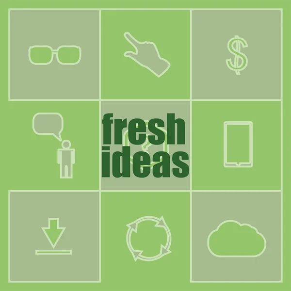 Φρέσκιες ιδέες του κειμένου. επιχειρηματική ιδέα. Σετ εικονίδιο και κουμπί — Φωτογραφία Αρχείου