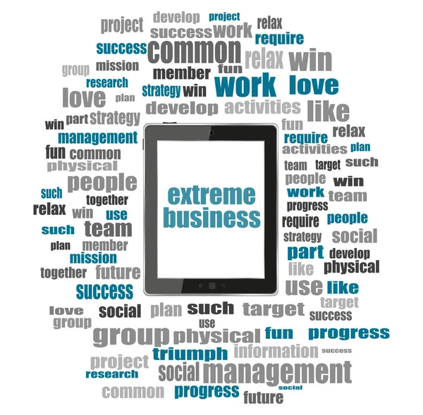 Text extreme business. Business concept . Word collage with tablet pc — Stock Photo, Image