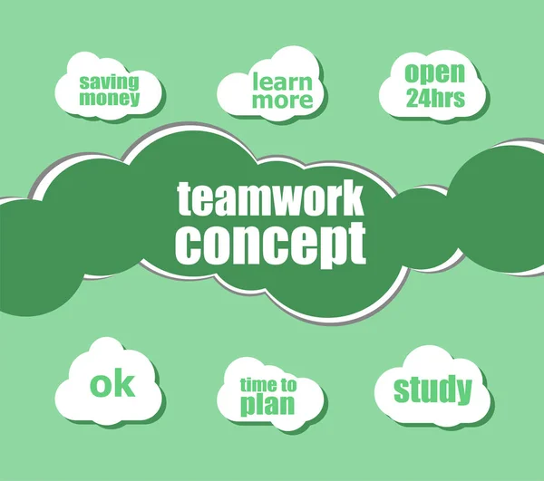 Teamwork concept words. Education concept . word lettering typography with line icons and tag cloud on green background. Creative idea concept — Stock Photo, Image