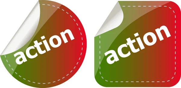 Conjunto de adesivos de ação, botão de ícone isolado no branco — Fotografia de Stock