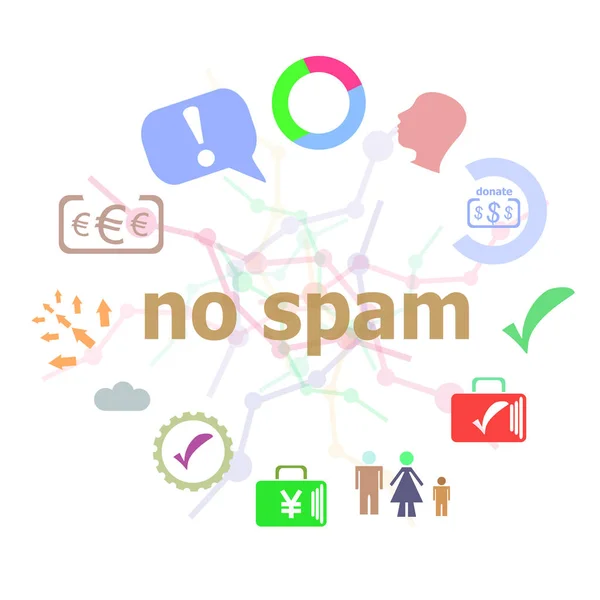 Text No spam. Security concept . Set of line icons and word typography on background. Creative solution concept