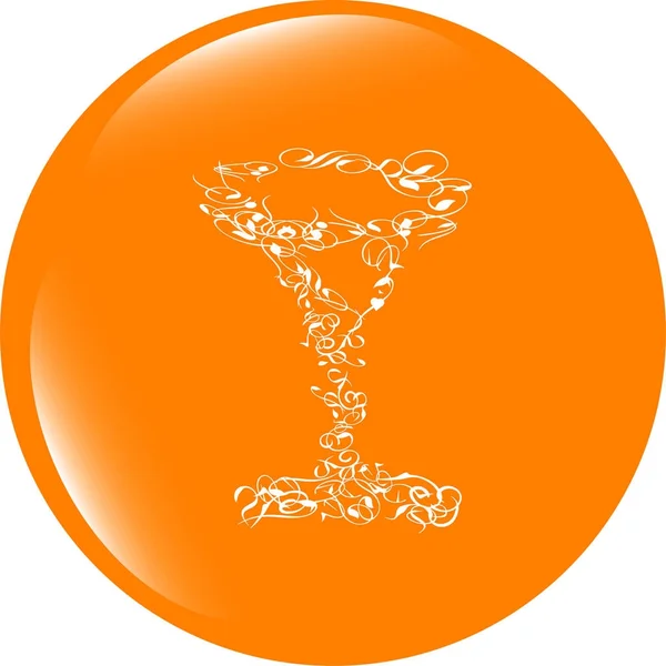 Icono de copa de champán en el botón de Internet aislado en blanco —  Fotos de Stock