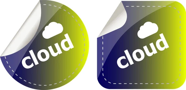 Etiquetas engomadas etiqueta establecer etiqueta comercial con palabra en la nube — Foto de Stock
