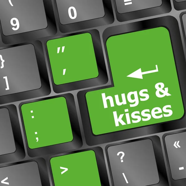 Hugs and kisses words on computer keyboard keys — Stock Photo, Image